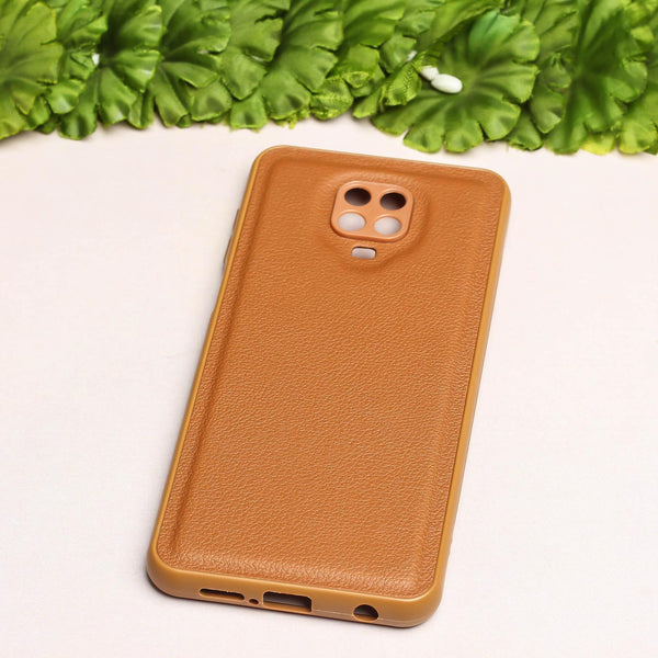 Raised Edges Brown Leather Case for Redmi Note 9 Pro Max