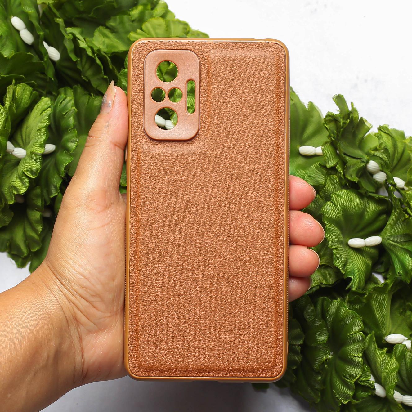 Raised Edges Brown Leather Case for Redmi Note 10 Pro