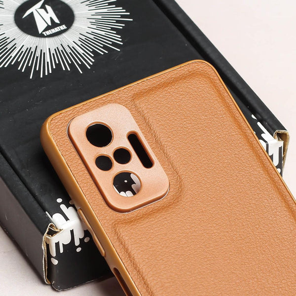 Raised Edges Brown Leather Case for Redmi Note 10 Pro Max