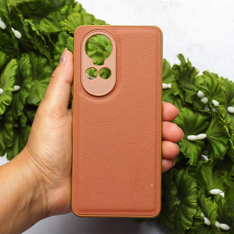Raised Edges Brown Leather Case for Oppo Reno 10 Pro