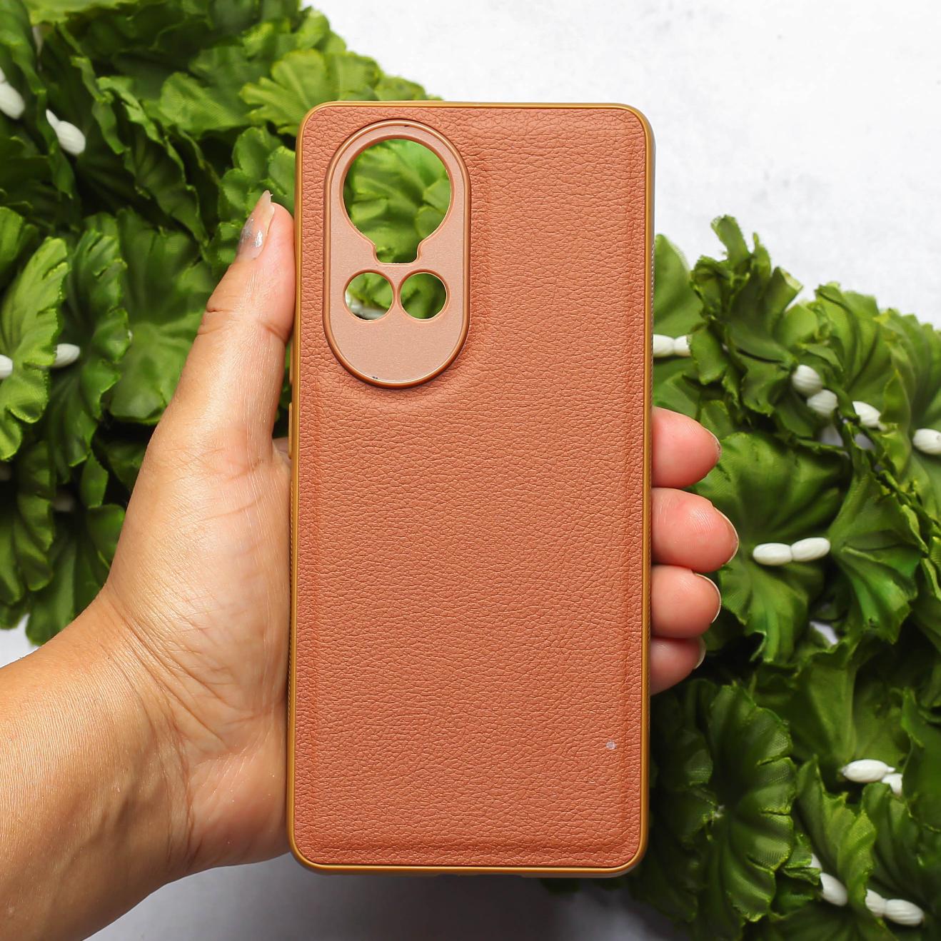 Raised Edges Brown Leather Case for Oppo Reno 10