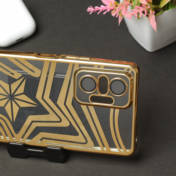 Gold Star Pattern Logo Cut Transparent Case for Redmi Note 10 Pro Max