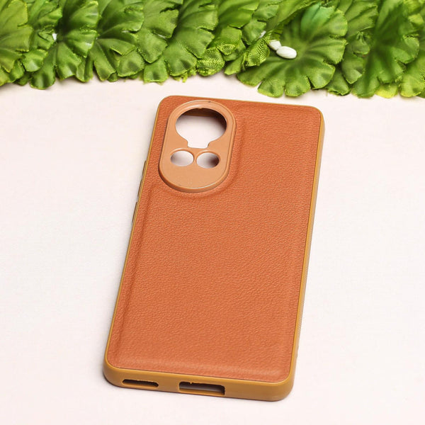 Raised Edges Brown Leather Case for Oppo Reno 10 Pro