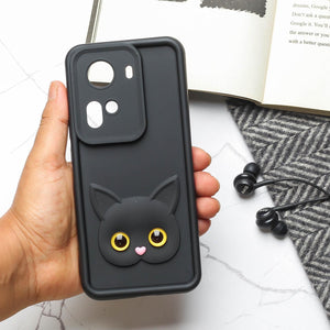 Black Cute Cat Silicone case for Oppo Reno 11