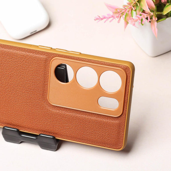 Raised Edges Brown Leather Case for Vivo V29 Pro