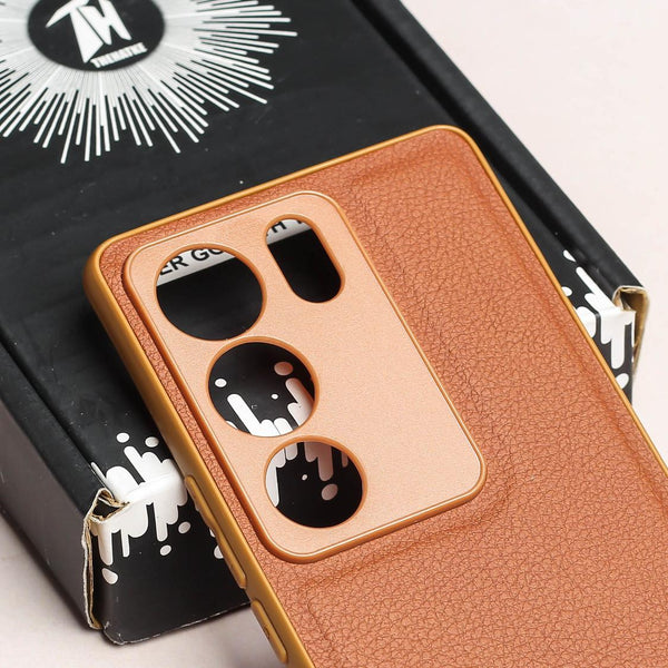 Raised Edges Brown Leather Case for Vivo V29 Pro