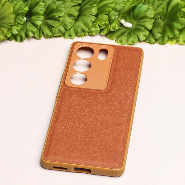 Raised Edges Brown Leather Case for Vivo V29 Pro