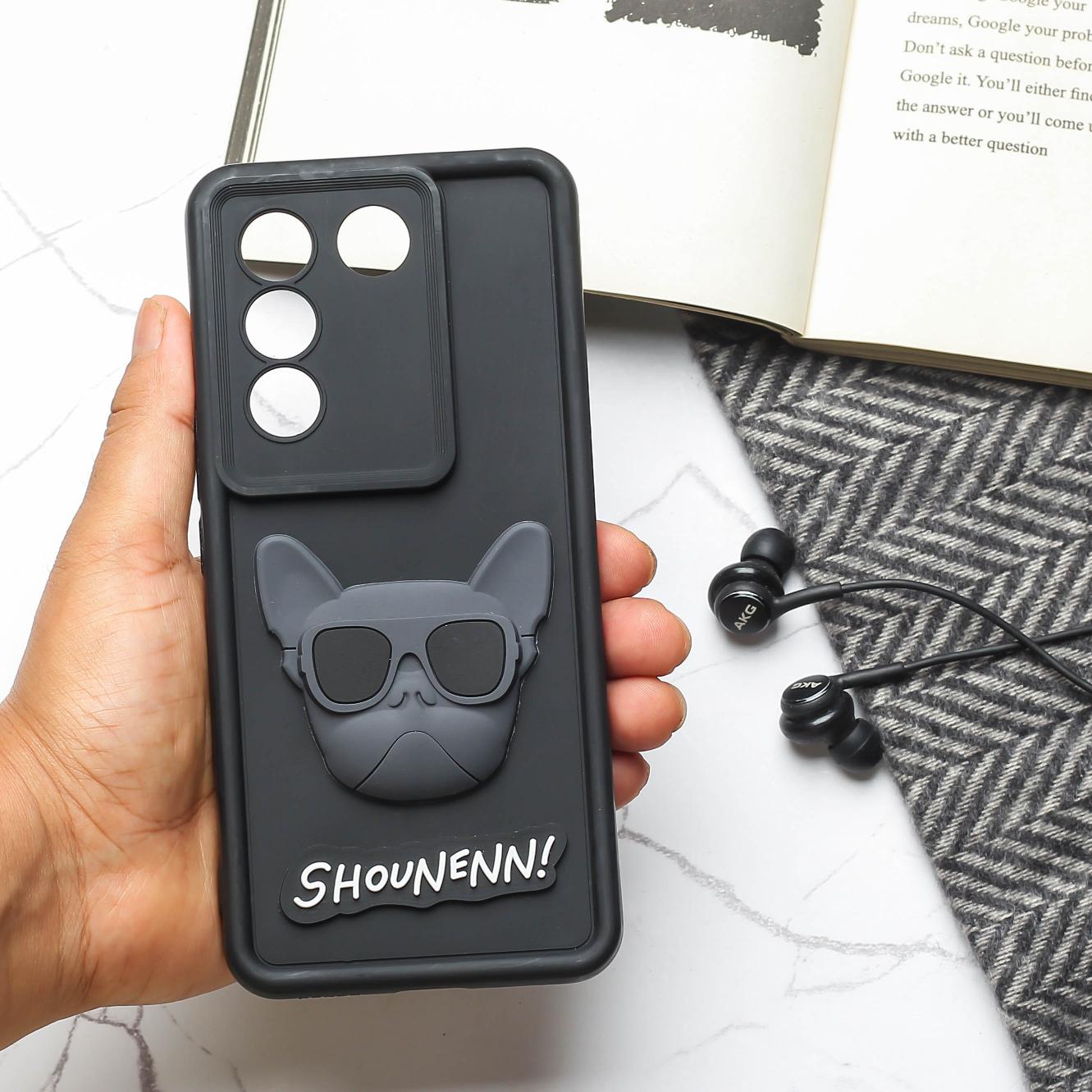 Black SHOUNENN BULLDOG Silicone case for Vivo V27 Pro