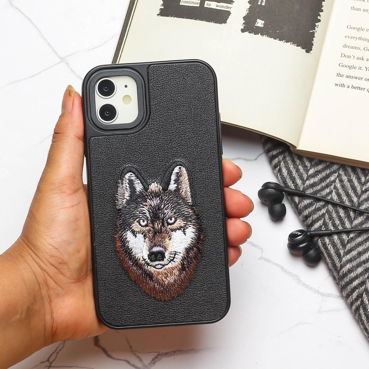 Black Leather Brown Fox Ornamented for Apple iPhone 12 Mini