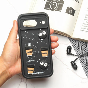 Black COFFEE (ALWAYS HAPPY) Silicone case for Google Pixel 7