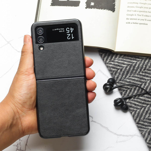 Black Leather Case for Samsung Galaxy Z FLIP 4