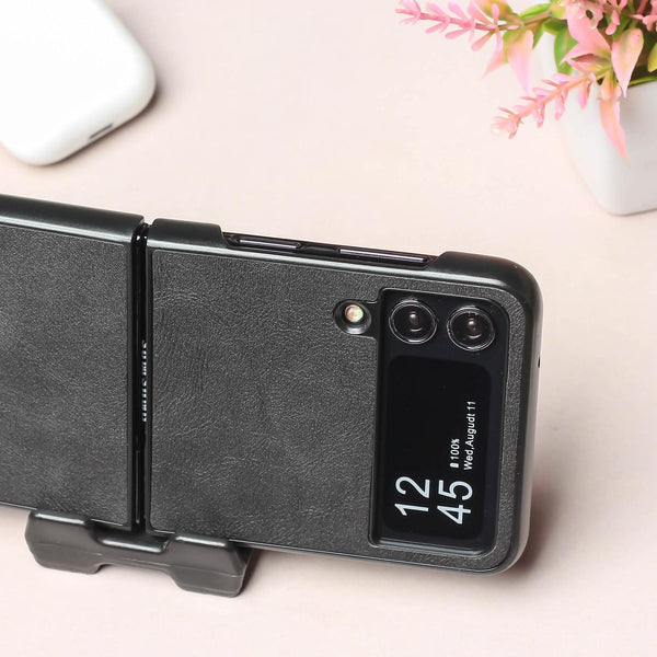 Black Leather Case for Samsung Galaxy Z FLIP 4