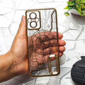 Golden Watch Machine Logo Cut Transparent Case for Oppo F21 Pro