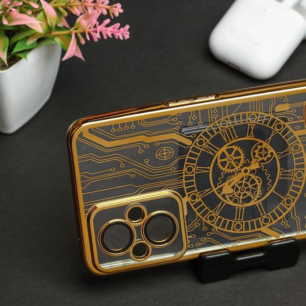 Golden Watch Machine Logo Cut Transparent Case for Oppo F21 Pro