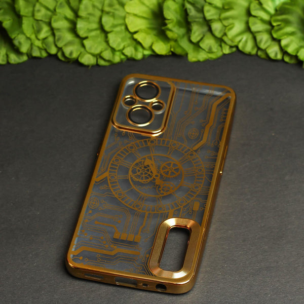 Golden Watch Machine Logo Cut Transparent Case for Oppo F21 Pro