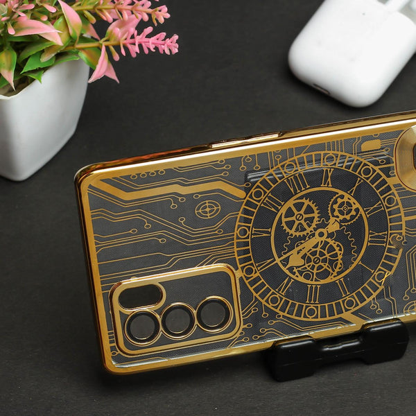 Golden Watch Machine Logo Cut Transparent Case for Reno 6 Pro