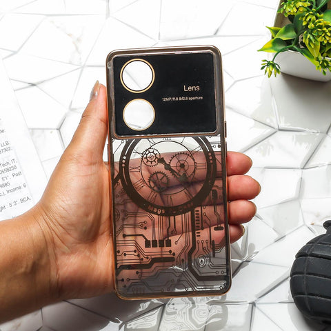 Gold Watch Machine Logo Cut Transparent Case for Oppo Reno 8T