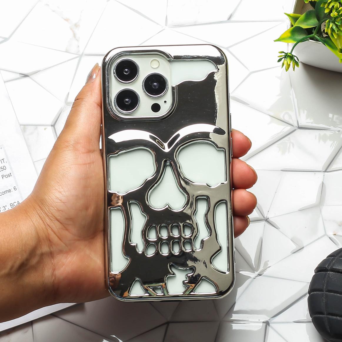 Silver Hollow Skull Design Silicone case for Apple iphone 12 Pro