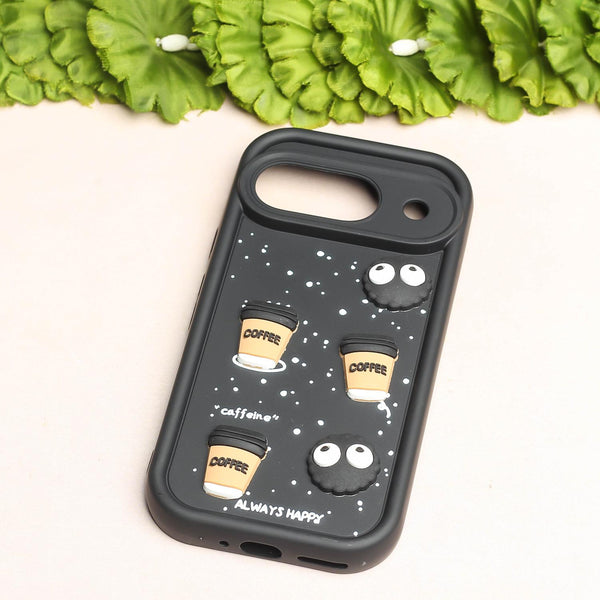 Black COFFEE (ALWAYS HAPPY) Silicone case for Google Pixel 9 Pro