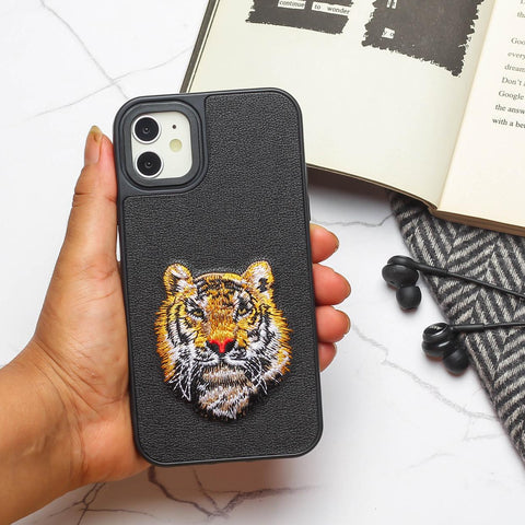 Black Leather Yellow Lion Ornamented for Apple iPhone 11