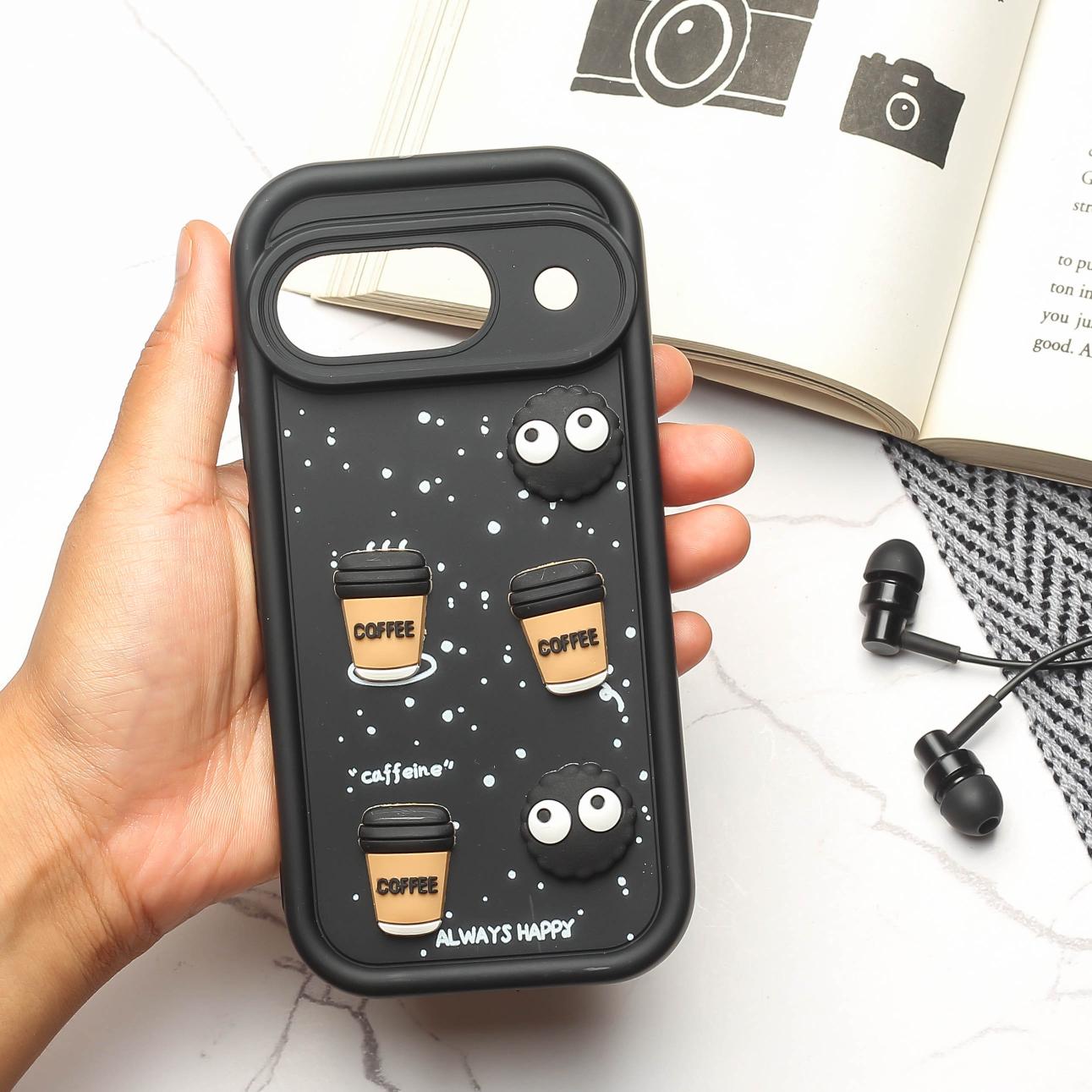 Black COFFEE (ALWAYS HAPPY) Silicone case for Google Pixel 9 Pro