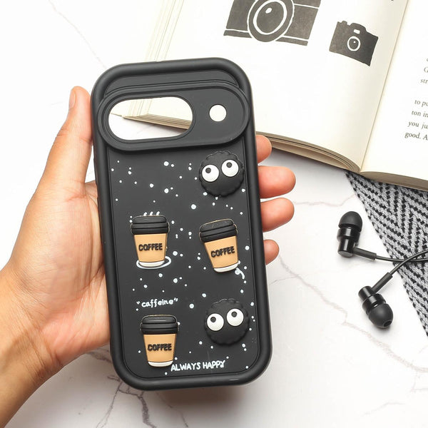 Black COFFEE (ALWAYS HAPPY) Silicone case for Google Pixel 9 Pro