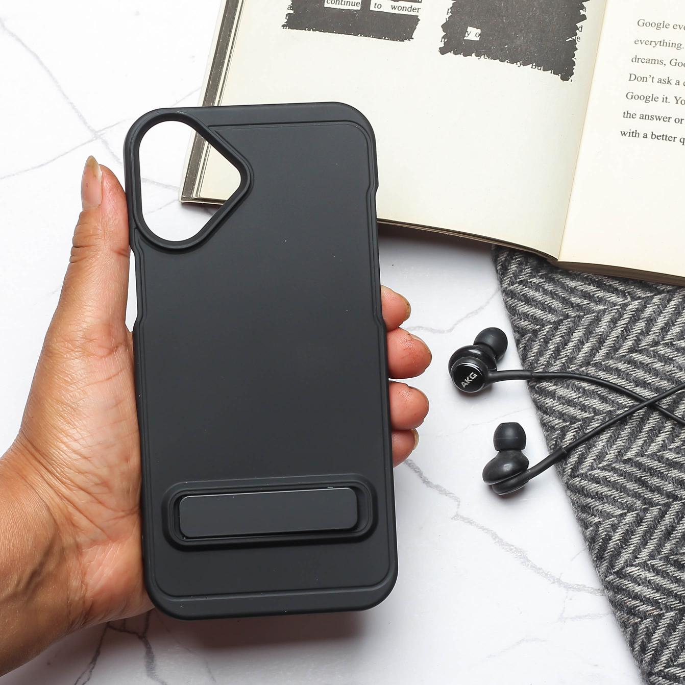 GripStand Black Silicone case for Apple iphone 16 Plus
