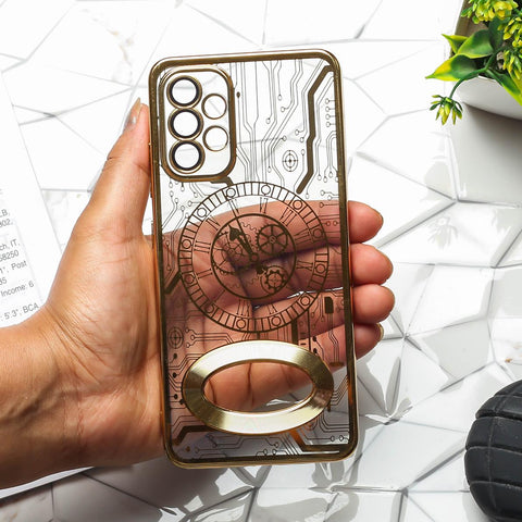 Gold Watch Machine Logo Cut Transparent Case for Samsung A32 4g