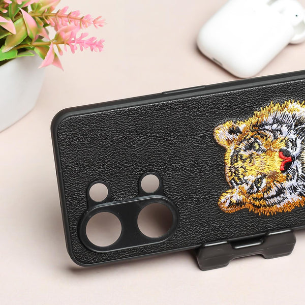 Black Leather Yellow Lion Ornamented for Oneplus Nord 3