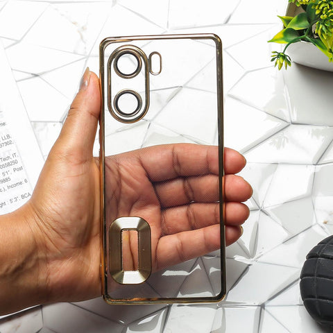 Golden 6D Chrome Logo Cut Transparent Case for Vivo V29E