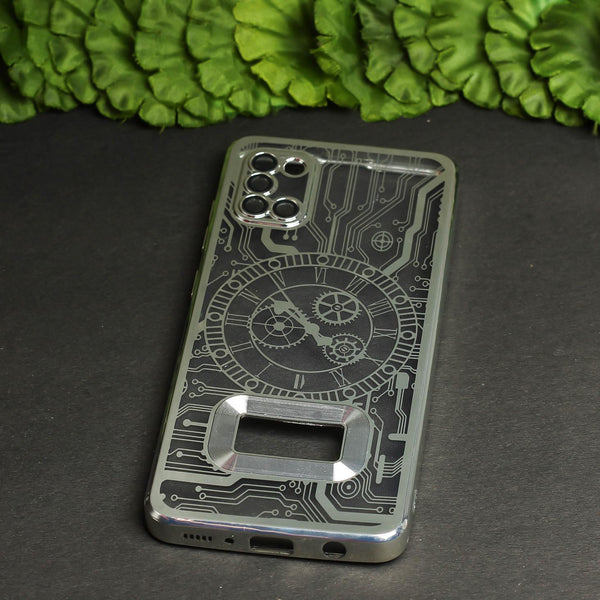 Silver Watch Machine Logo Cut Transparent Case for Samsung A31