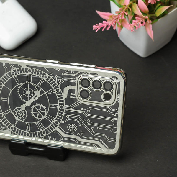 Silver Watch Machine Logo Cut Transparent Case for Samsung A31