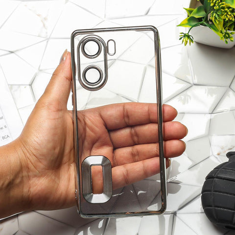 Silver 6D Chrome Logo Cut Transparent Case for Vivo V29E
