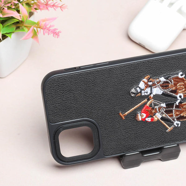 Black Leather Dual Horse rider Ornamented for Apple iPhone 11