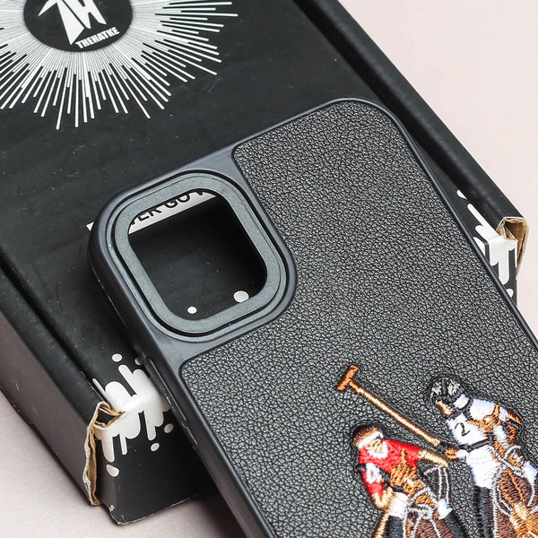 Black Leather Dual Horse rider Ornamented for Apple iPhone 11