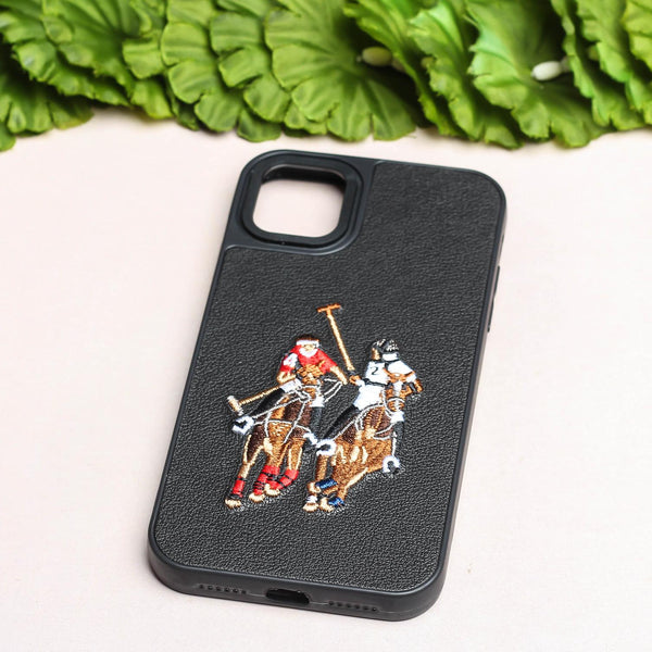 Black Leather Dual Horse rider Ornamented for Apple iPhone 11