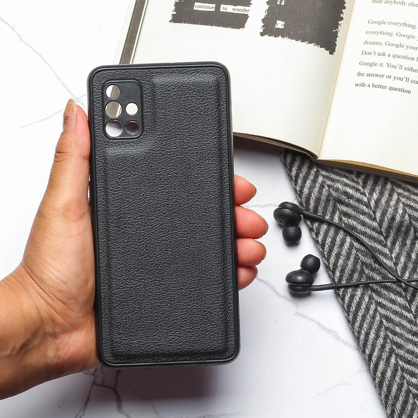 Raised Edges Black Leather Case for Samsung A51