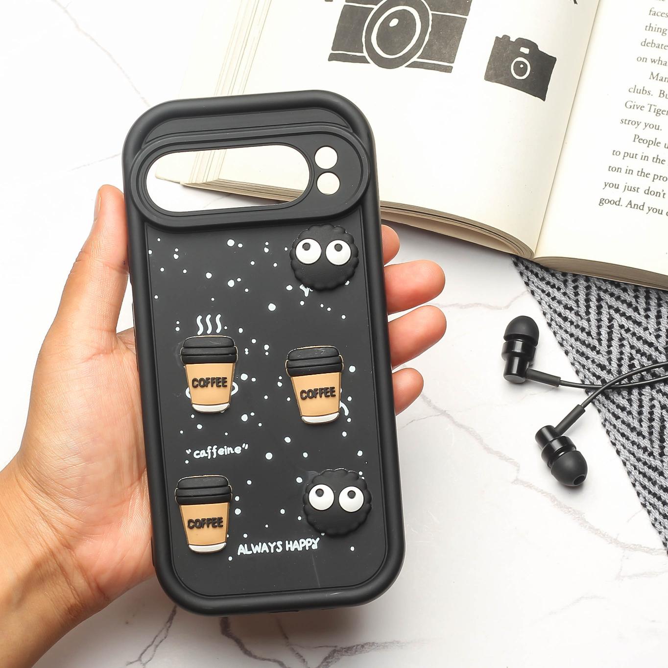 Black COFFEE (ALWAYS HAPPY) Silicone case for Google Pixel 8 Pro