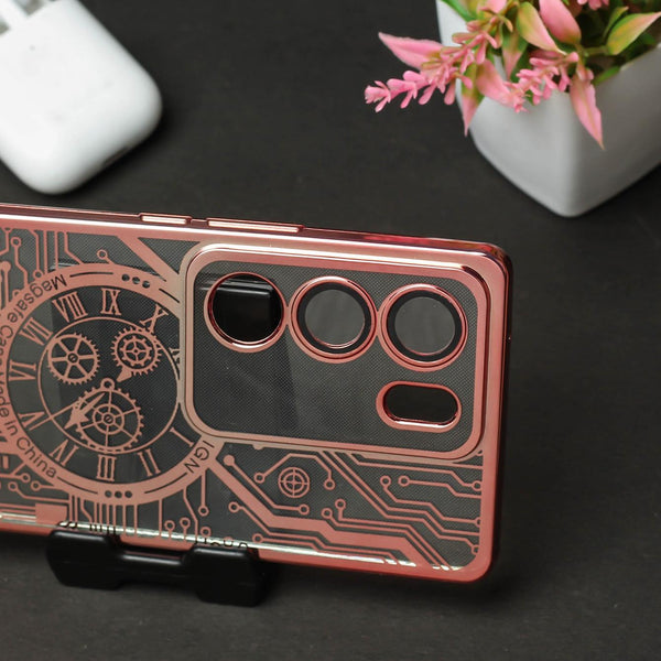 Pink Watch Machine Logo Cut Transparent Case for Vivo V29 Pro