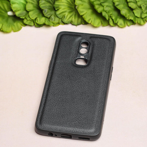 Raised Edges Black Leather Case for Oneplus 6