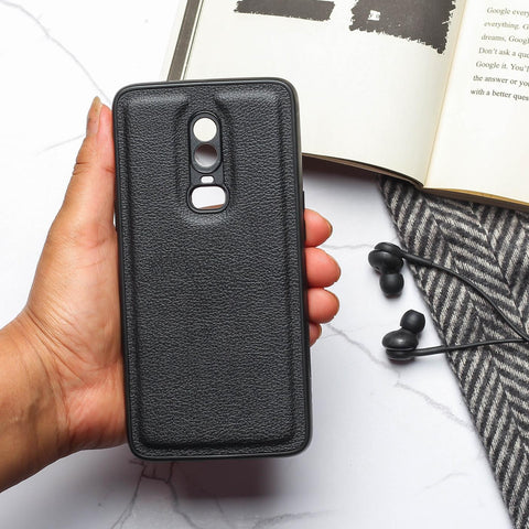 Raised Edges Black Leather Case for Oneplus 6