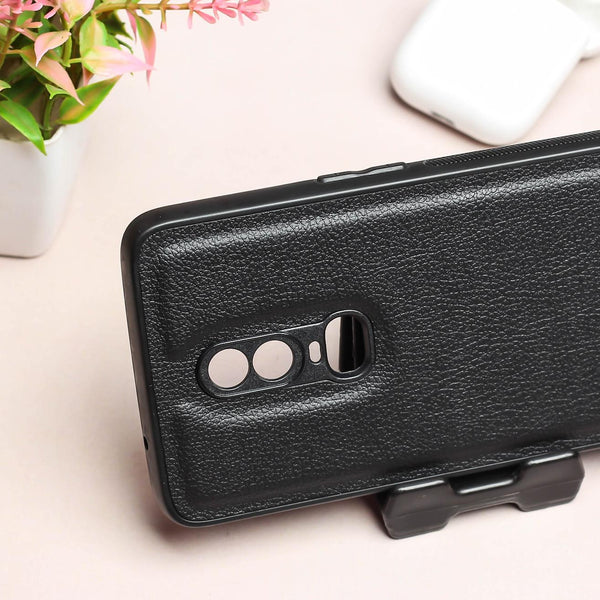 Raised Edges Black Leather Case for Oneplus 6