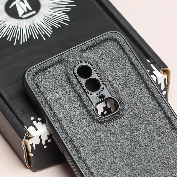 Raised Edges Black Leather Case for Oneplus 6