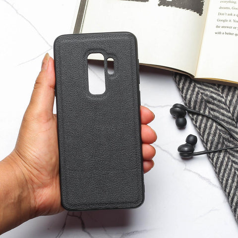 Raised Edges Black Leather Case for Samsung S9 Plus