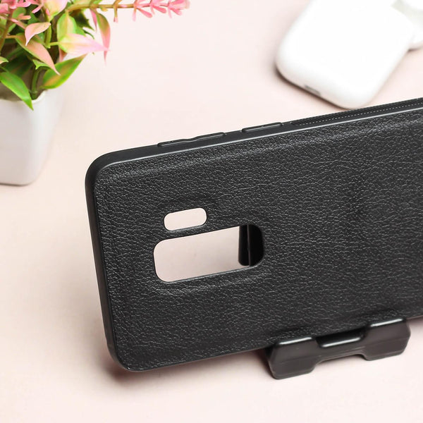 Raised Edges Black Leather Case for Samsung S9 Plus