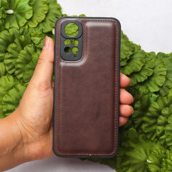 Raised Edges Dark Brown Leather Case for Redmi Note 11