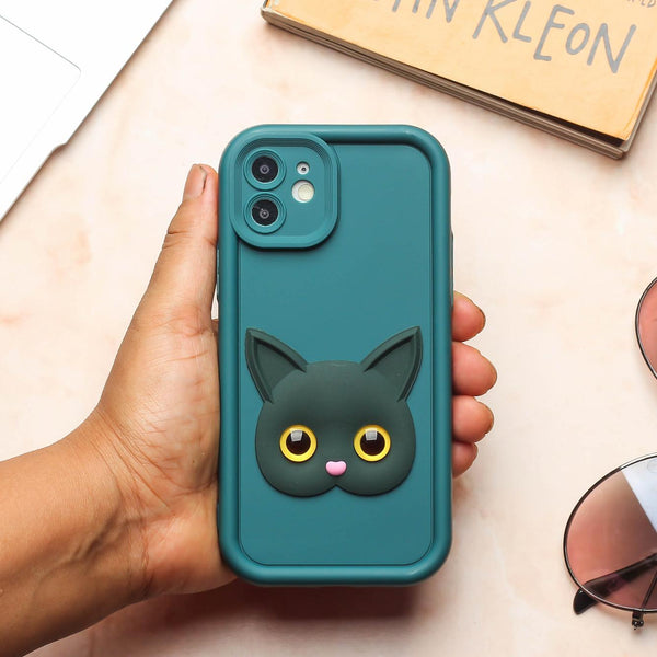 Green Cute Cat Silicone case for Apple iphone 12