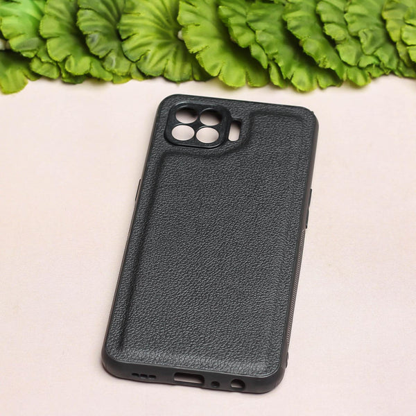 Raised Edges Black Leather Case for Oppo F17 Pro