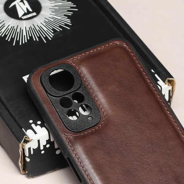 Raised Edges Dark Brown Leather Case for Redmi Note 11