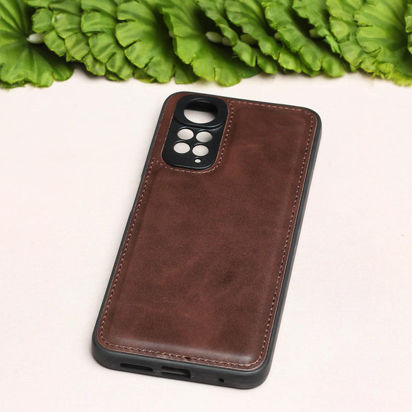 Raised Edges Dark Brown Leather Case for Redmi Note 11